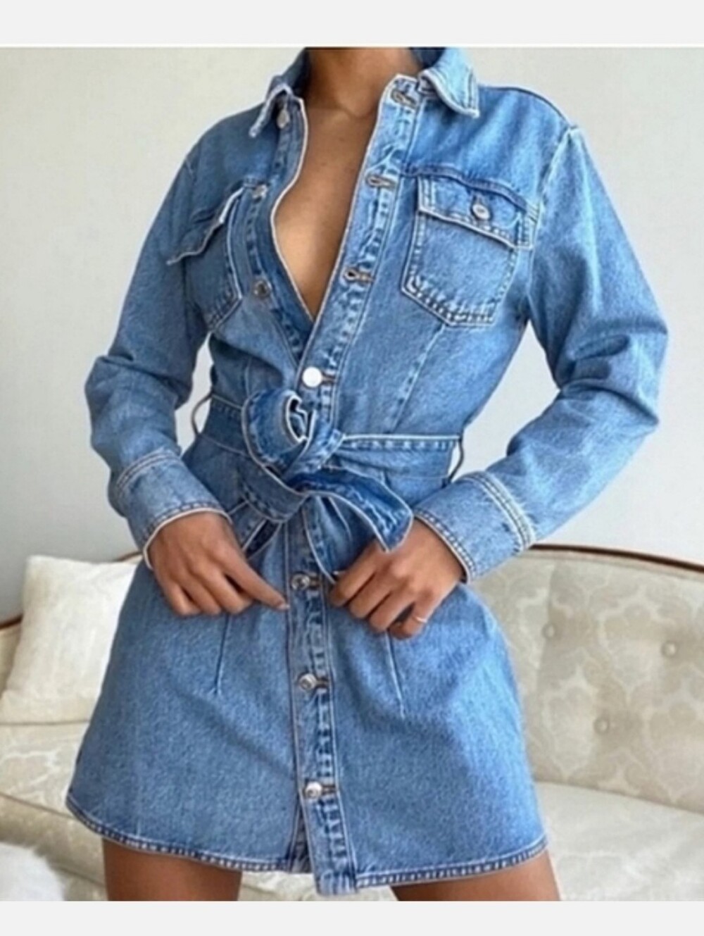 Zara Denim Short Dress Blue Size XS NWT